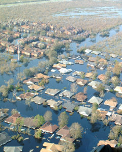 Homes and trees flooded