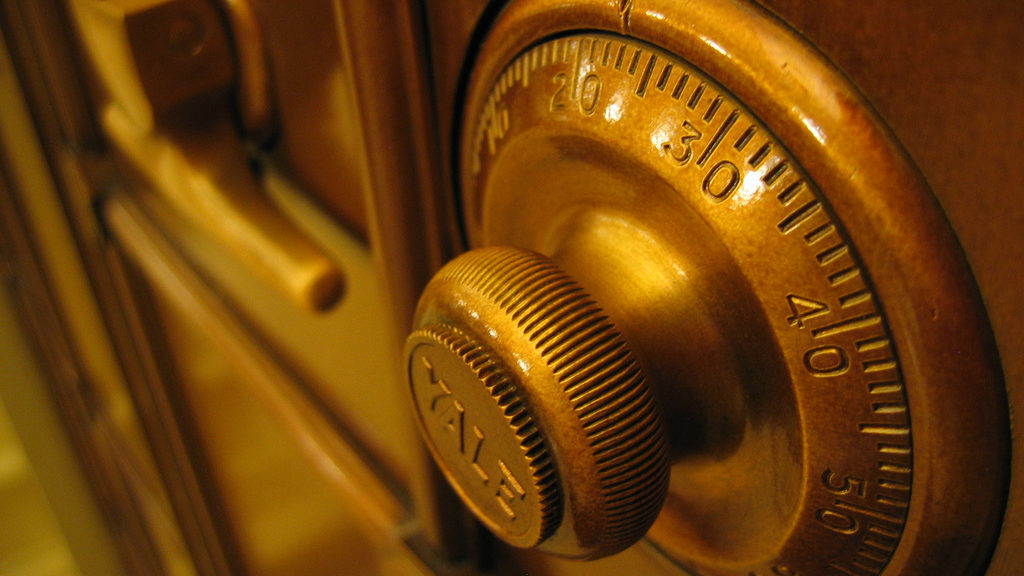 Brass colored safe lock