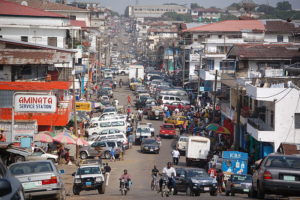 Petrol station in downtown Monrovia, Liberia (Wikimedia Commons: Erik Hershman)